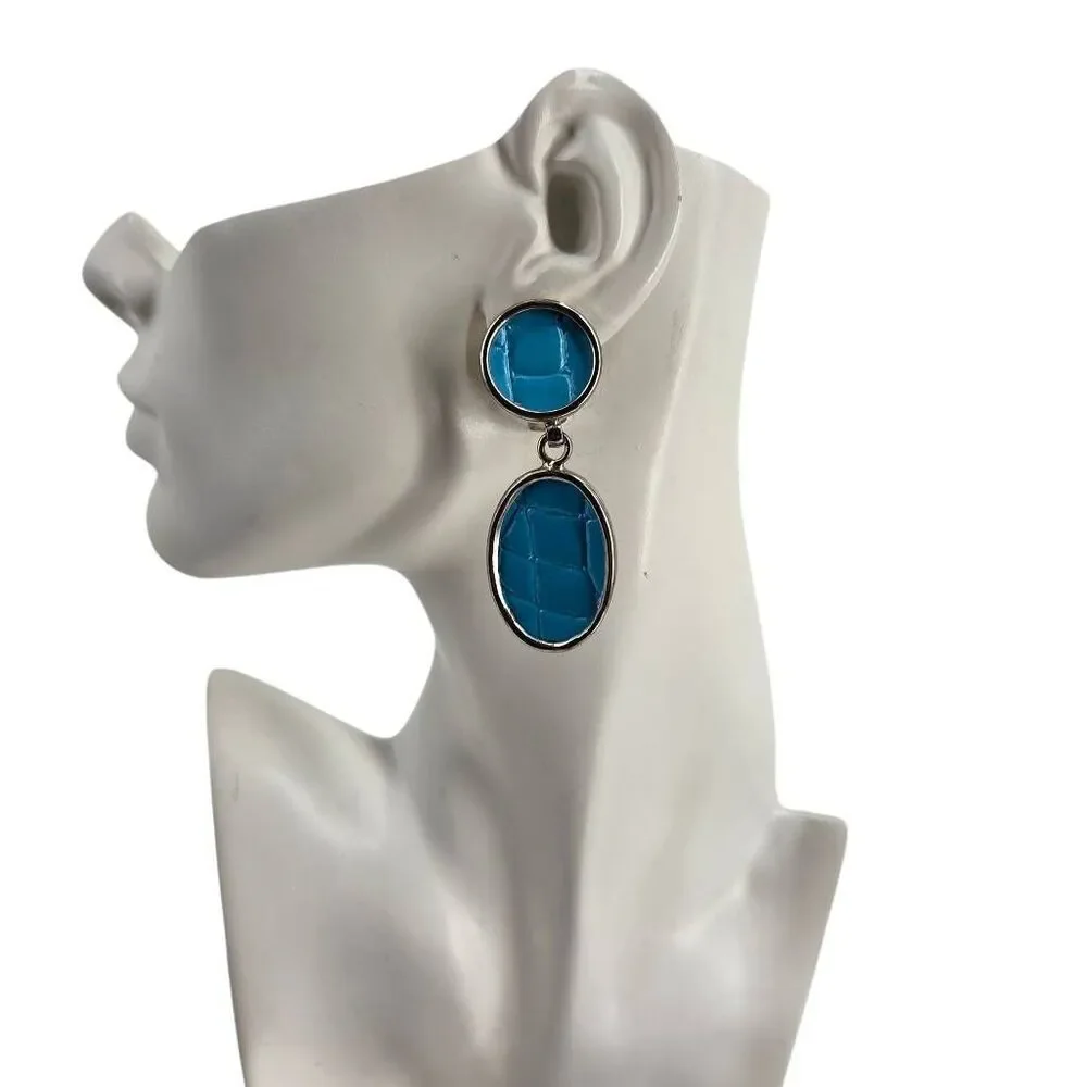 Vintage Turquoise-Style Double Drop Clip-On Earrings | Statement Dangles